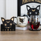 Mystic Mog Cat Face MDF Coaster Set in Holder