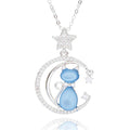 Furry Companions Cat on Moon Silver Plated Necklace