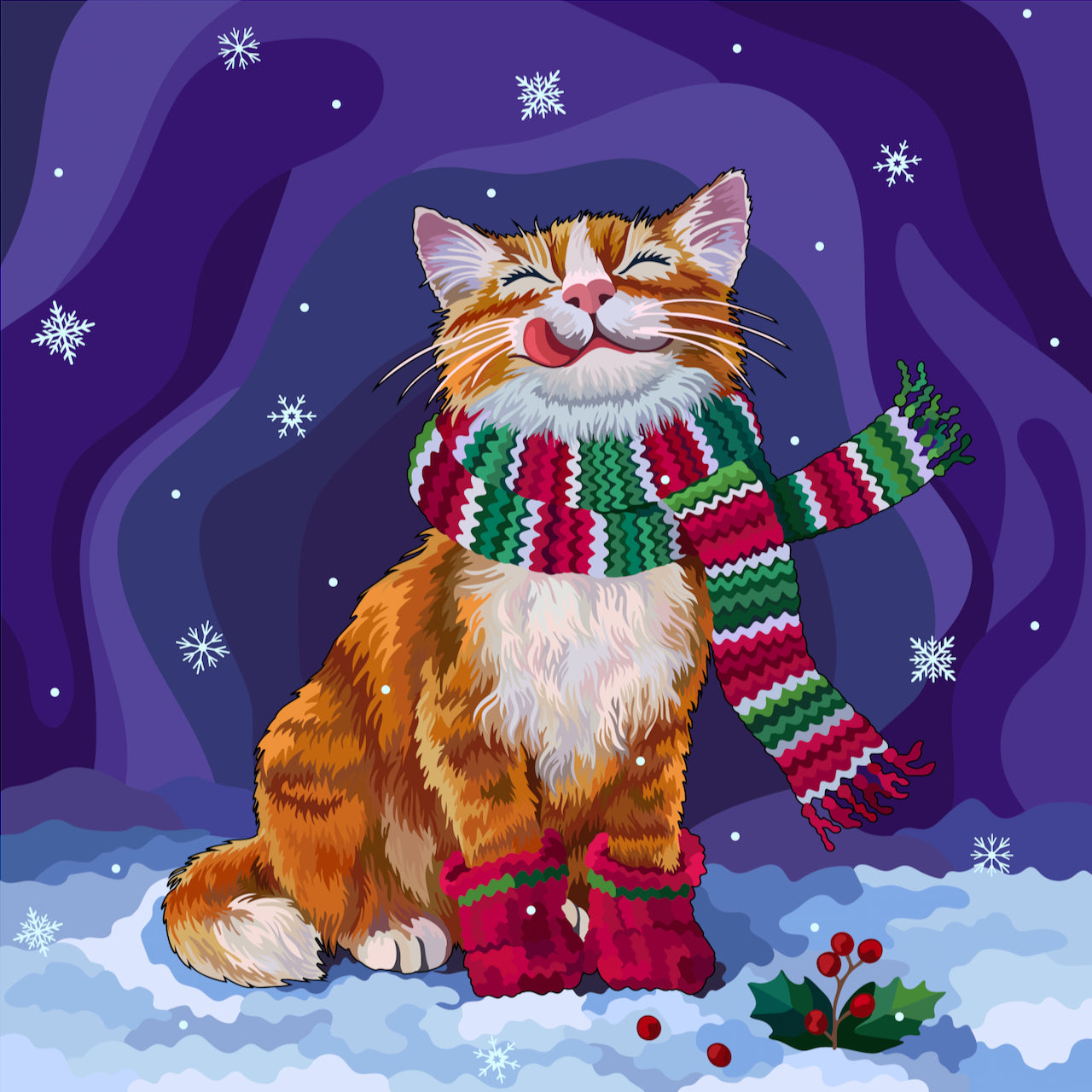 EXCLUSIVE DESIGN! 5D Diamond Art Kit: Cat & Scarf