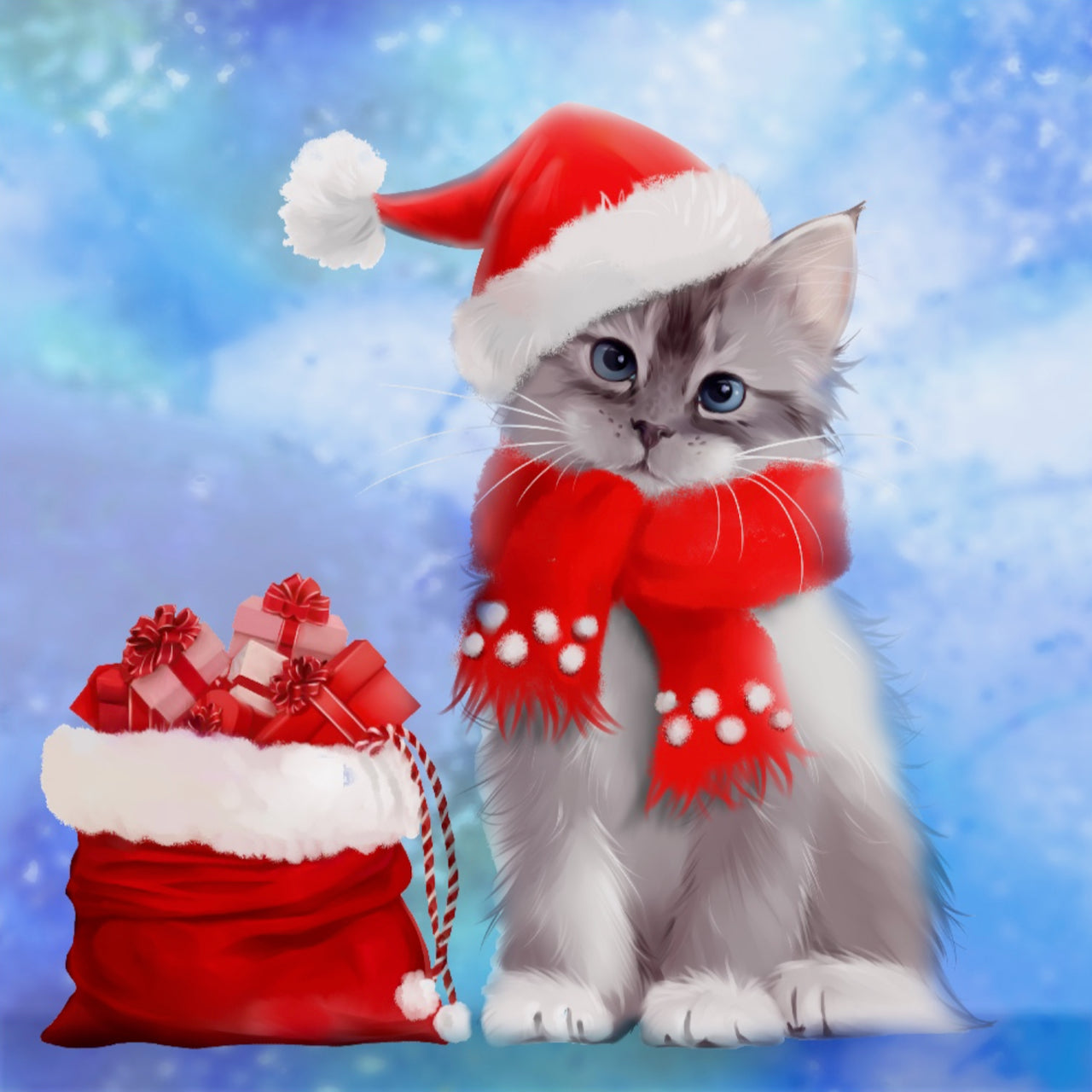 EXCLUSIVE DESIGN! 5D Diamond Art Kit: Santa Kitten