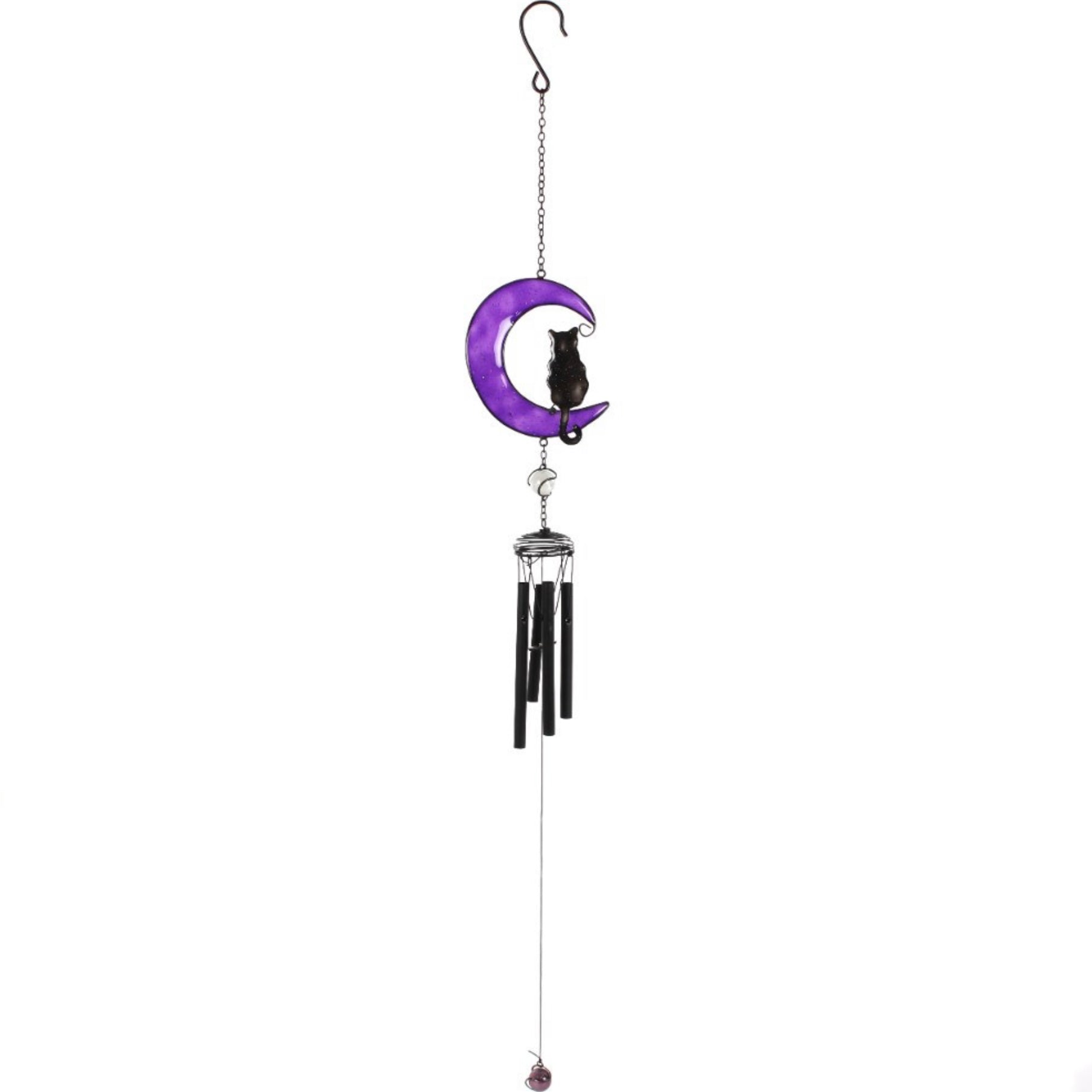 Hand Crafted Purple Moon / Black Cat Wind Chime