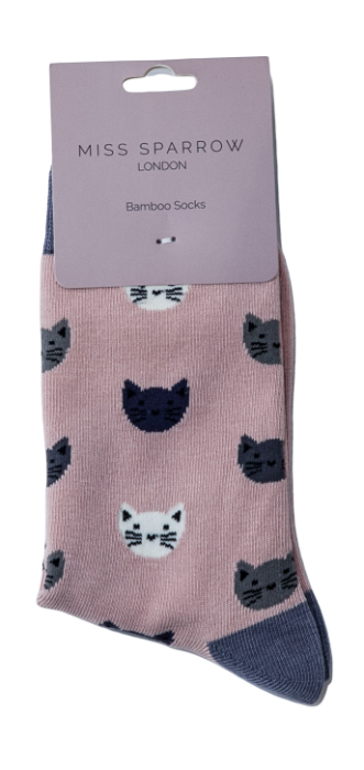 Miss Sparrow Ladies Bamboo Socks 'Kitty Faces' 4 Colours