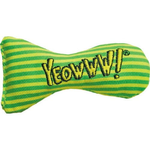 Green striped Yeowww! Stinky Sardine catnip toy filled with organic catnip