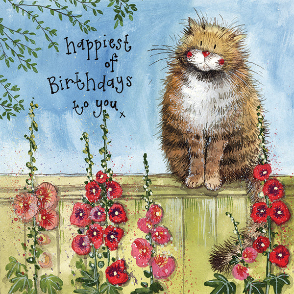 Alex Clark Classic Square Cat Card - Garden Fence
