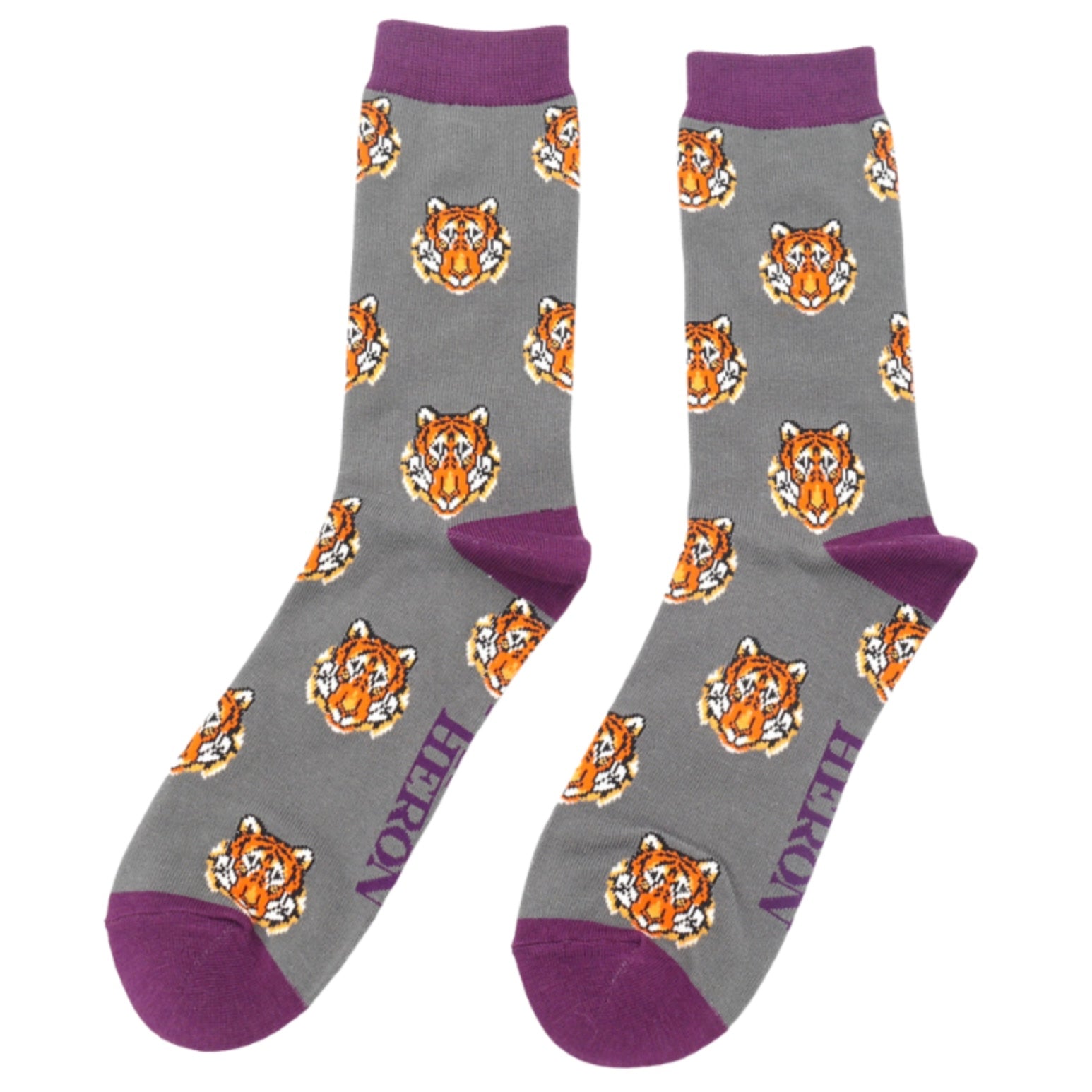 Mr Heron Men's Bamboo Cat Socks 'Tigers' Grey