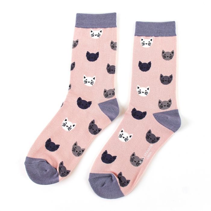 Miss Sparrow Ladies Bamboo Socks 'Kitty Faces' 4 Colours