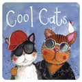 Alex Clark Cool Cats square coaster featuring a black and white cat and ginger cat wearing sunglasses