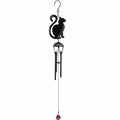 Black cat silhouette wind chime with hanging metal chimes and curled tail