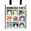 Mudpuppy Bookish Cats reusable recycled shopping bag featuring nine colourful feline parodies of classic books, including The Great Catsby, Romeow & Juliet and Purride & Prejudice