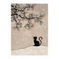 Christmas Cards Bug Art Christmas Card - Cat and Robins (Single)