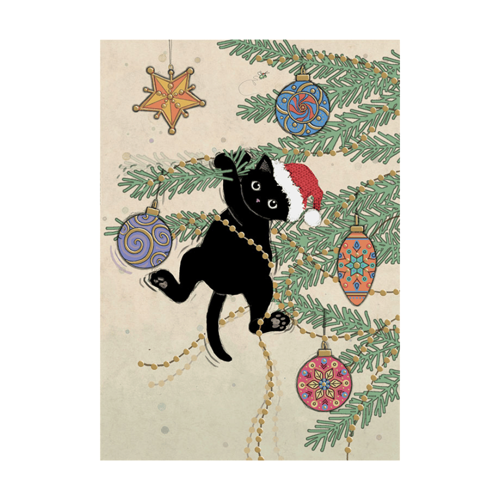 Christmas Cards Bug Art Christmas Card - Christmas Kitty Cat (Single)