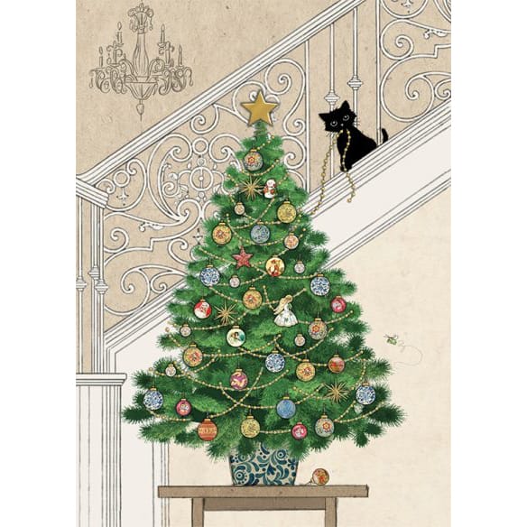 Christmas Cards Bug Art Christmas Card - Tree Kitten (Single) BCW999-88