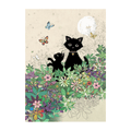 Bug Art Garden Kitties luxury greetings card by Jane Crowther featuring a black cat and playful kitten amongst colourful patterned flowers and butterflies