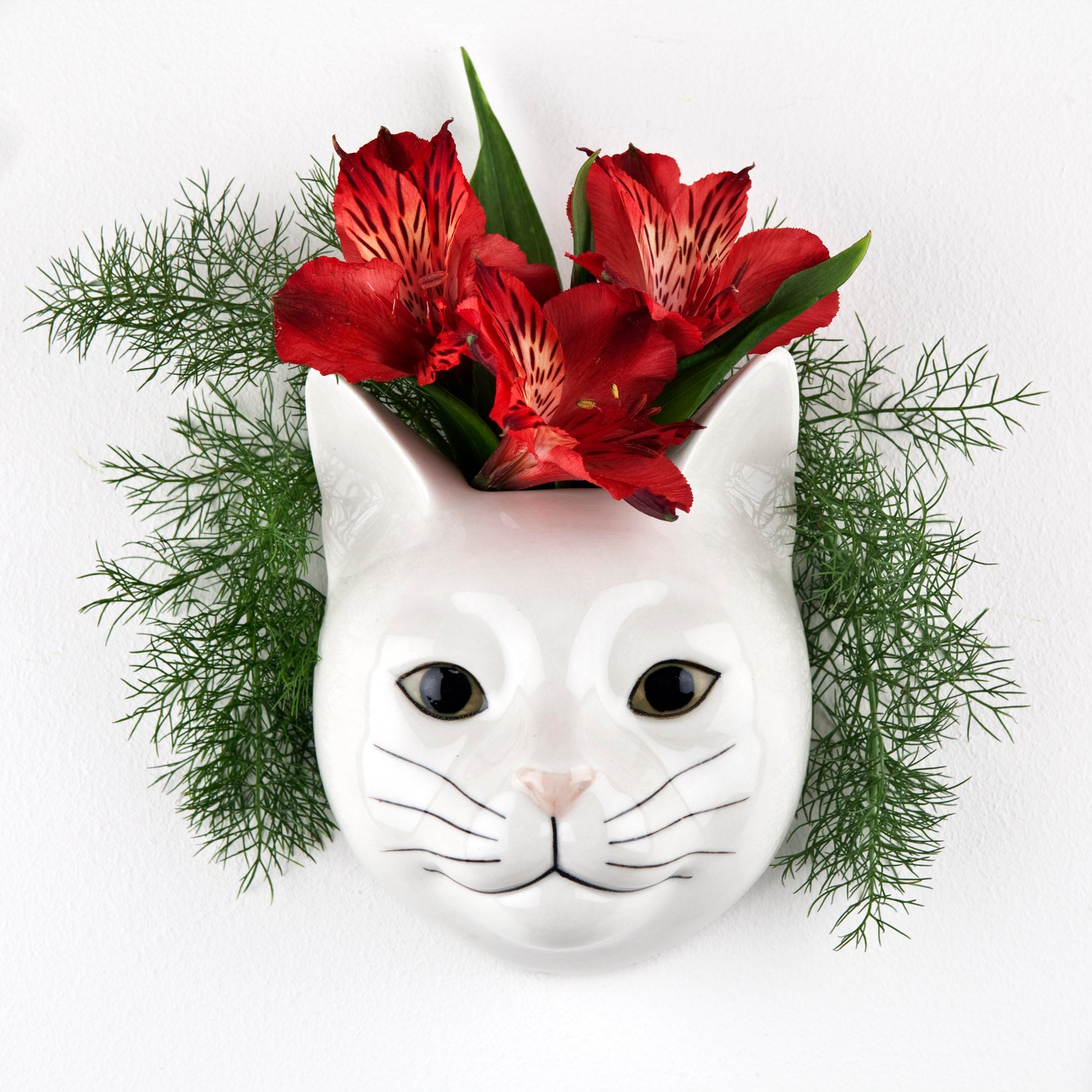 Quail Ceramics Daisy Cat Wall Flower Vase / Organiser