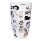 Dunoon Catastrophe Fine Bone China mug showing detailed cat artwork continuing around the mug and a row of colourful cat faces on the handle
