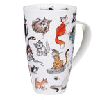 Dunoon Catastrophe large cat mug showing mischievous cats playing with string, hiding in a tunnel and getting into feline trouble