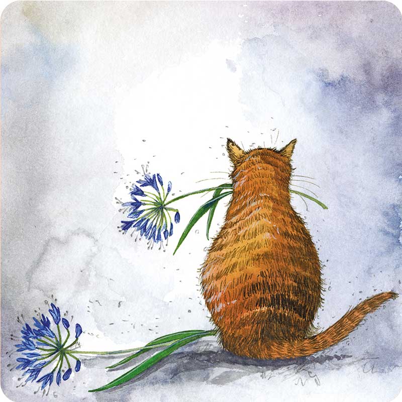 Alex Clark Single Coaster - Cat & Agapanthus