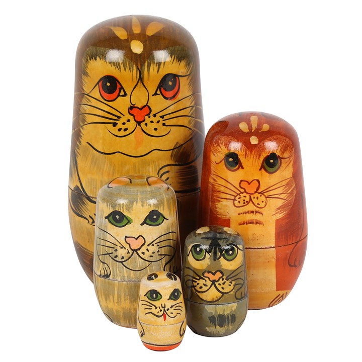 Wooden Hand Painted Cat Russian Doll Home Decor