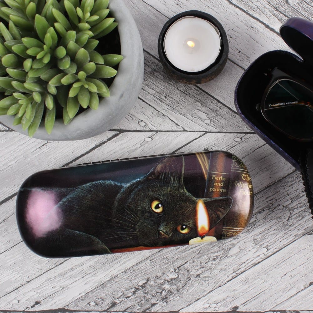 Lisa Parker Witching Hour glasses case displayed with home accessories showing its elegant size and design.