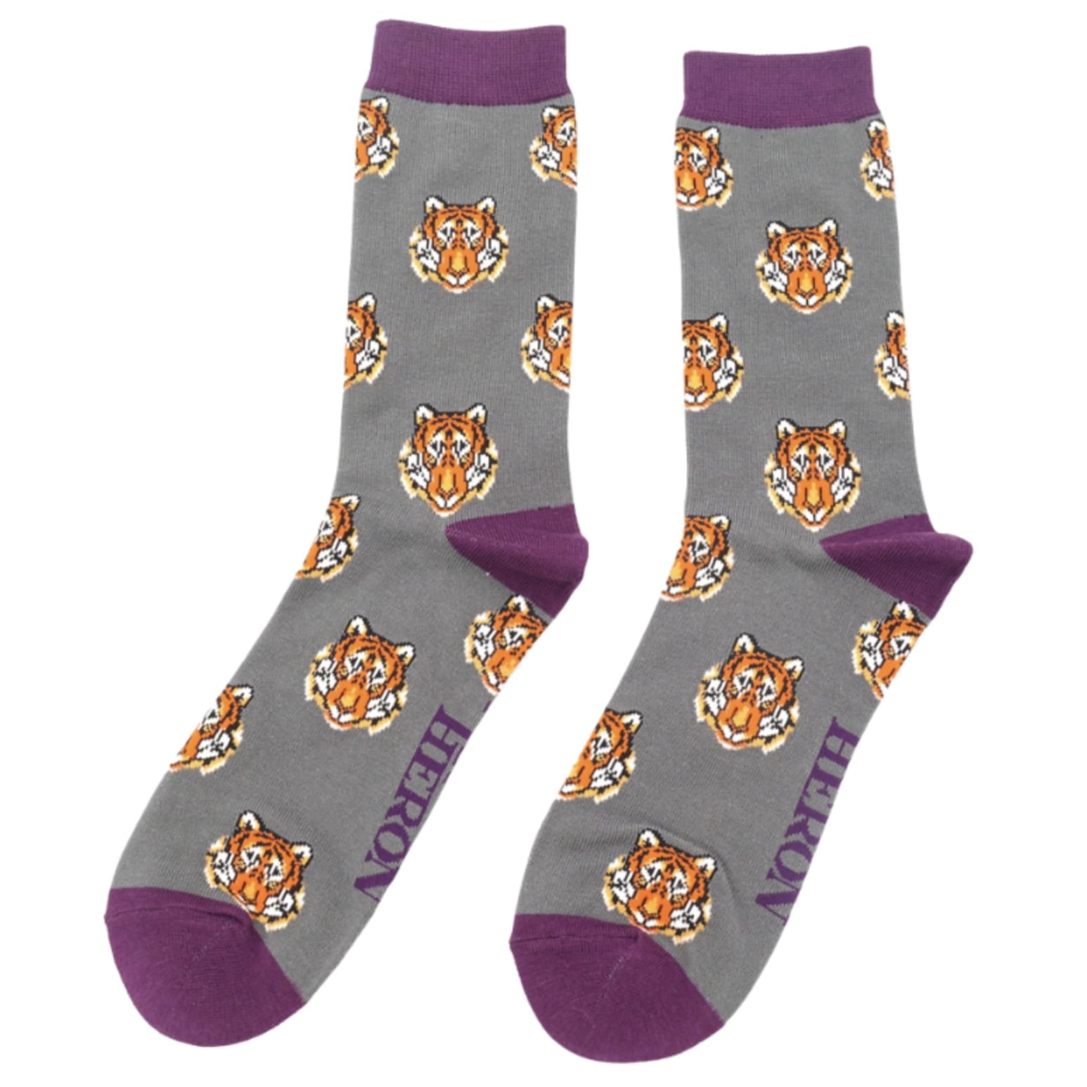 Socks Mr Heron Men's Bamboo Cat Socks 'Tigers' – Grey