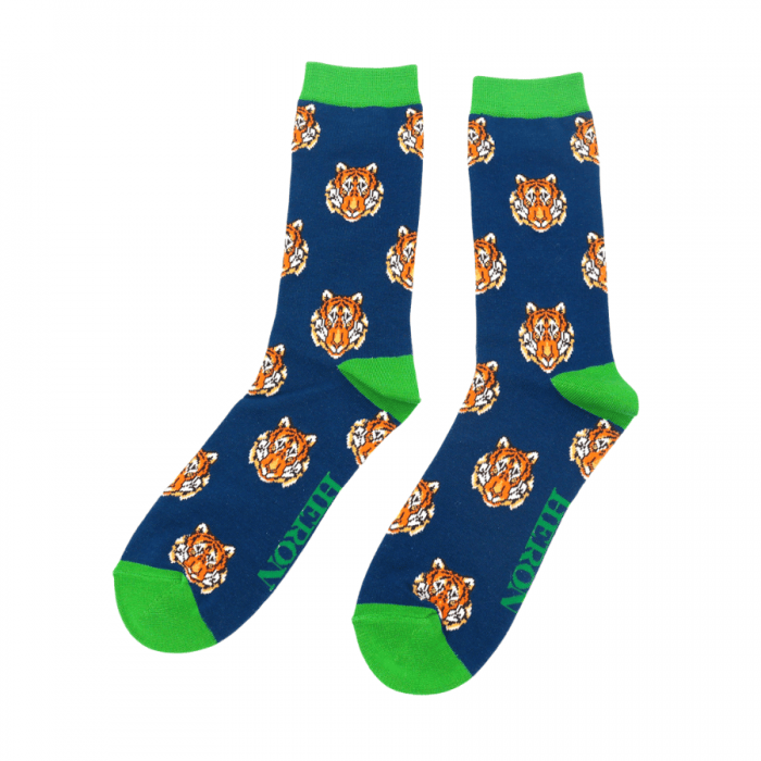 Socks Mr Heron Men's Bamboo Cat Socks 'Tigers' – Navy