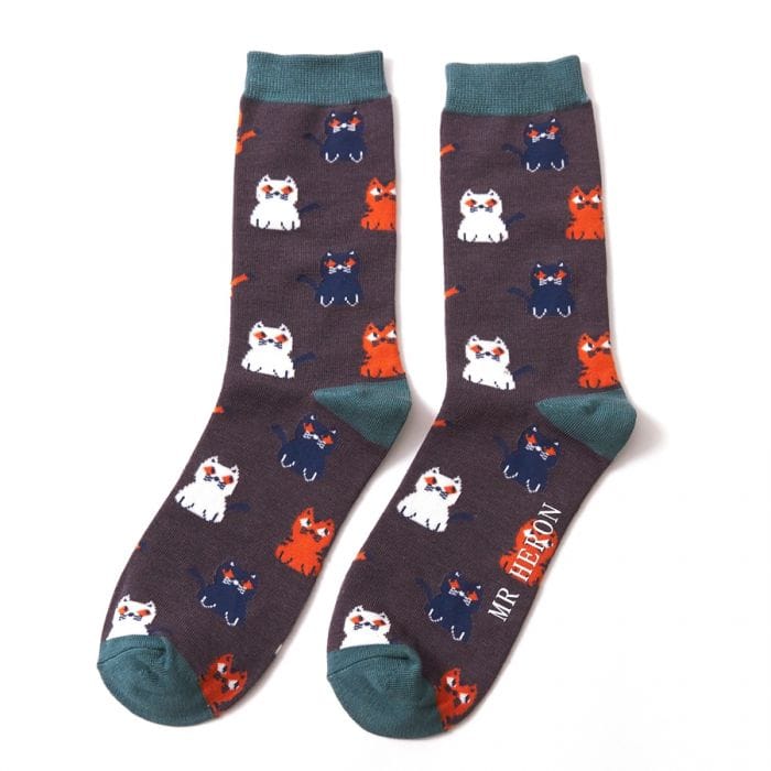 Socks Mr Heron Men's Bamboo Cat Socks 'Little Kitties' – 3 Colours