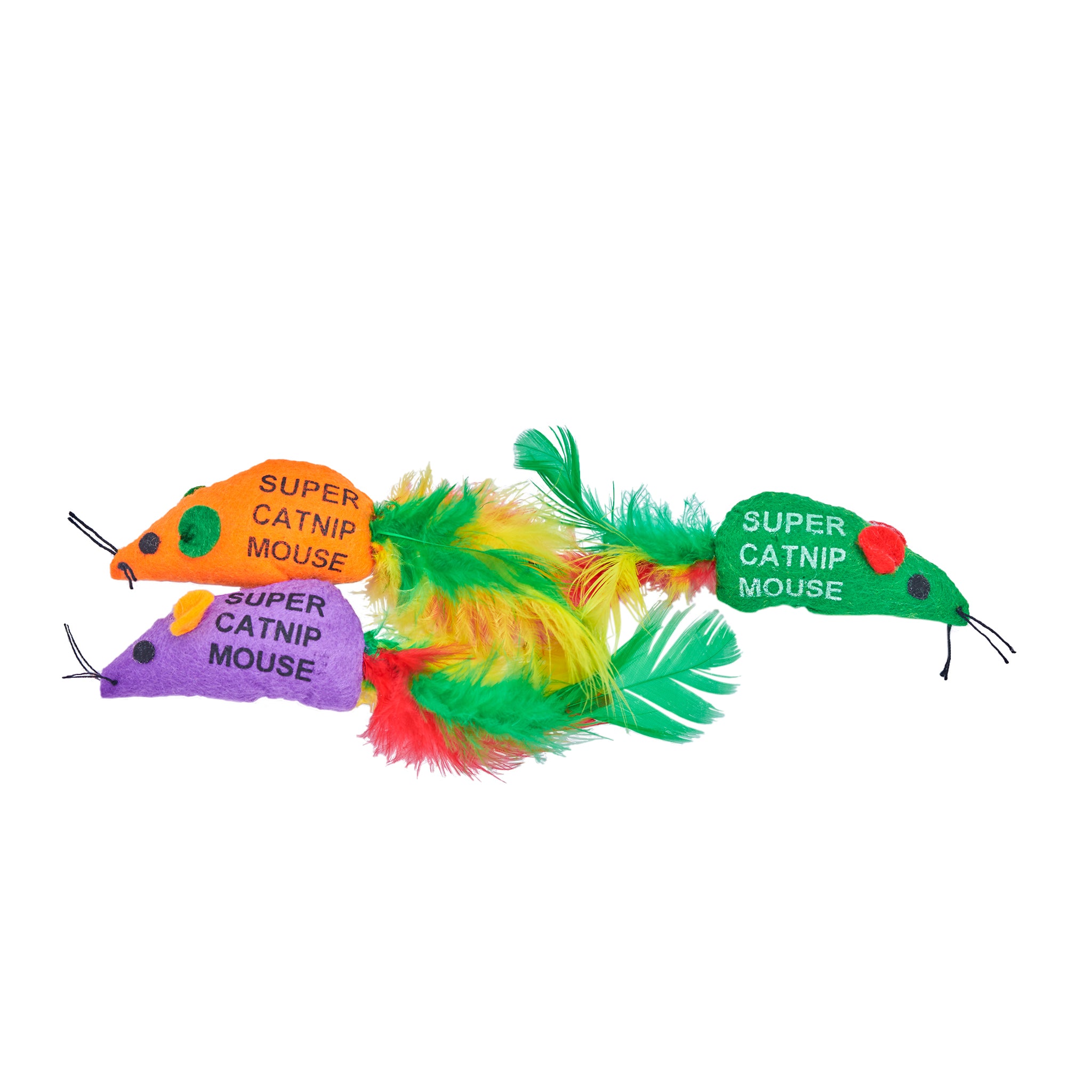Sup'R Mice - Pack of 3 Catnip Mice with Feather Tails