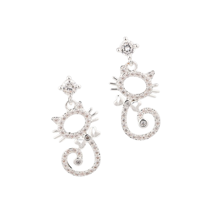 Equilibrium Sparkle Swirl Silver Plated Cat Earrings