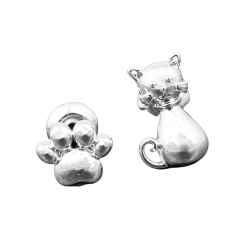 Earrings Equilibrium Silver Plated Cat & Paw Print Odd Earrings
