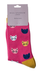 Miss Sparrow Ladies Bamboo Socks 'Kitty Faces' 4 Colours
