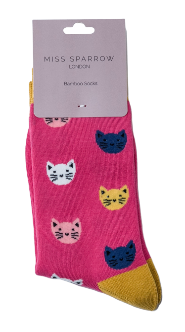 Miss Sparrow Ladies Bamboo Socks 'Kitty Faces' 4 Colours