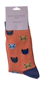 Miss Sparrow Ladies Bamboo Socks 'Kitty Faces' 4 Colours