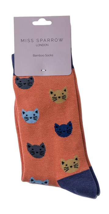Miss Sparrow Ladies Bamboo Socks 'Kitty Faces' 4 Colours
