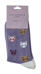 Miss Sparrow Ladies Bamboo Socks 'Kitty Faces' 4 Colours