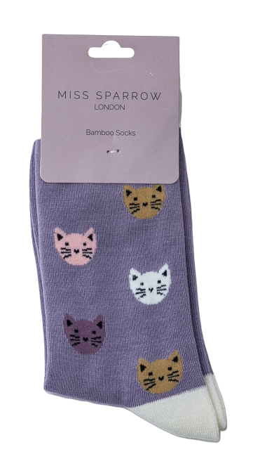 Miss Sparrow Ladies Bamboo Socks 'Kitty Faces' 4 Colours