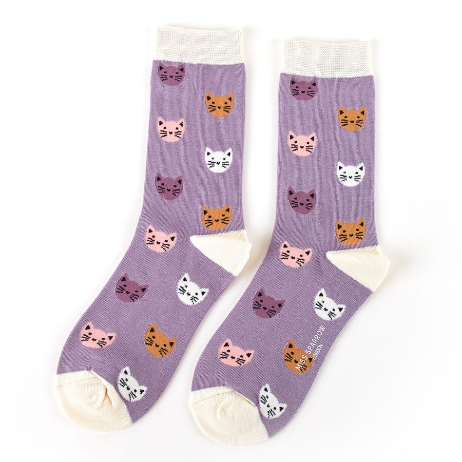 Miss Sparrow Ladies Bamboo Socks 'Kitty Faces' 4 Colours