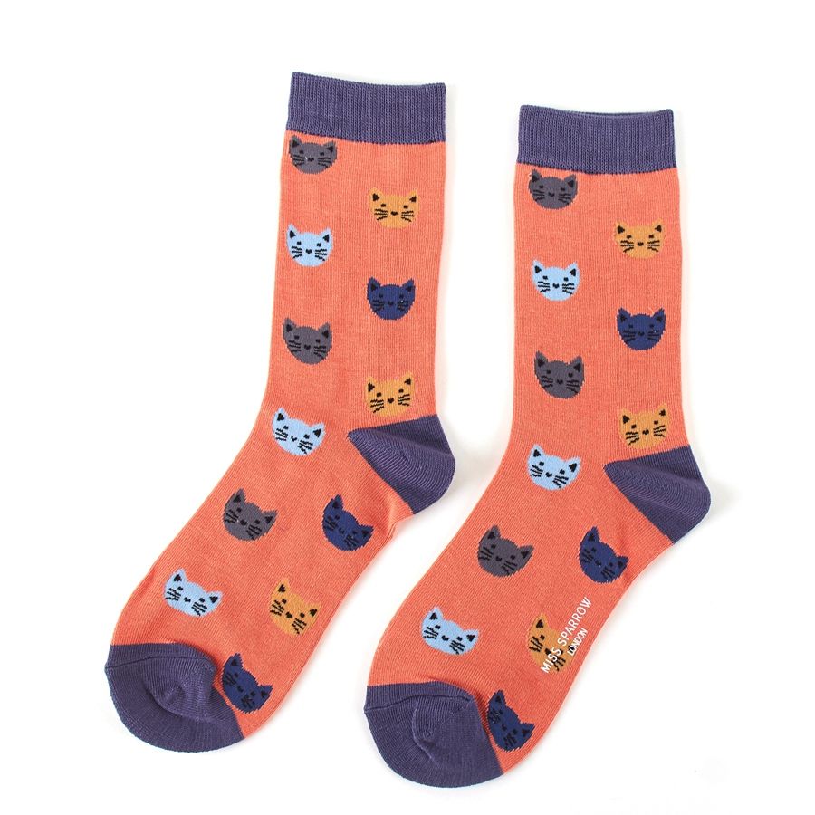 Miss Sparrow Ladies Bamboo Socks 'Kitty Faces' 4 Colours