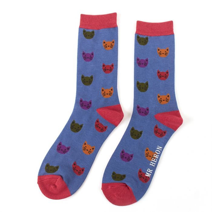 Mr Heron Men's Bamboo Cat Socks 'Kitty Faces' One Size