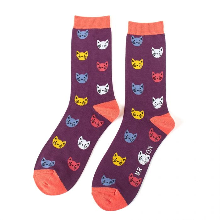 Mr Heron Men's Bamboo Cat Socks 'Kitty Faces' One Size