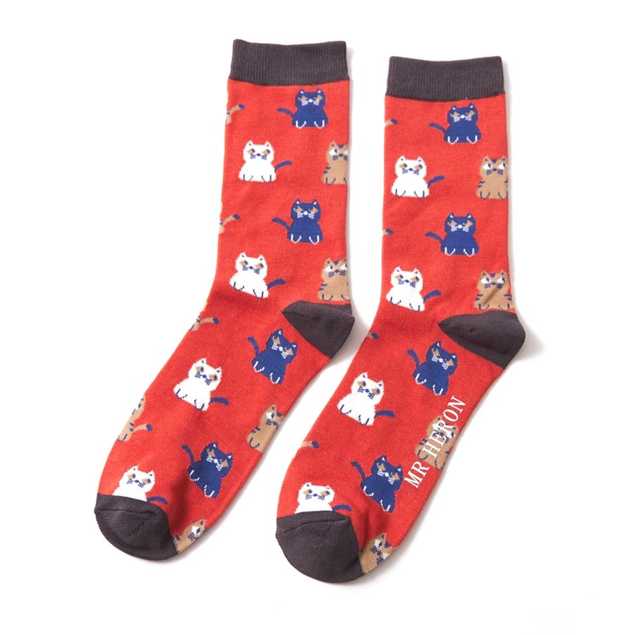 Mr Heron Men's Bamboo Cat Socks 'Little Kitties' One Size
